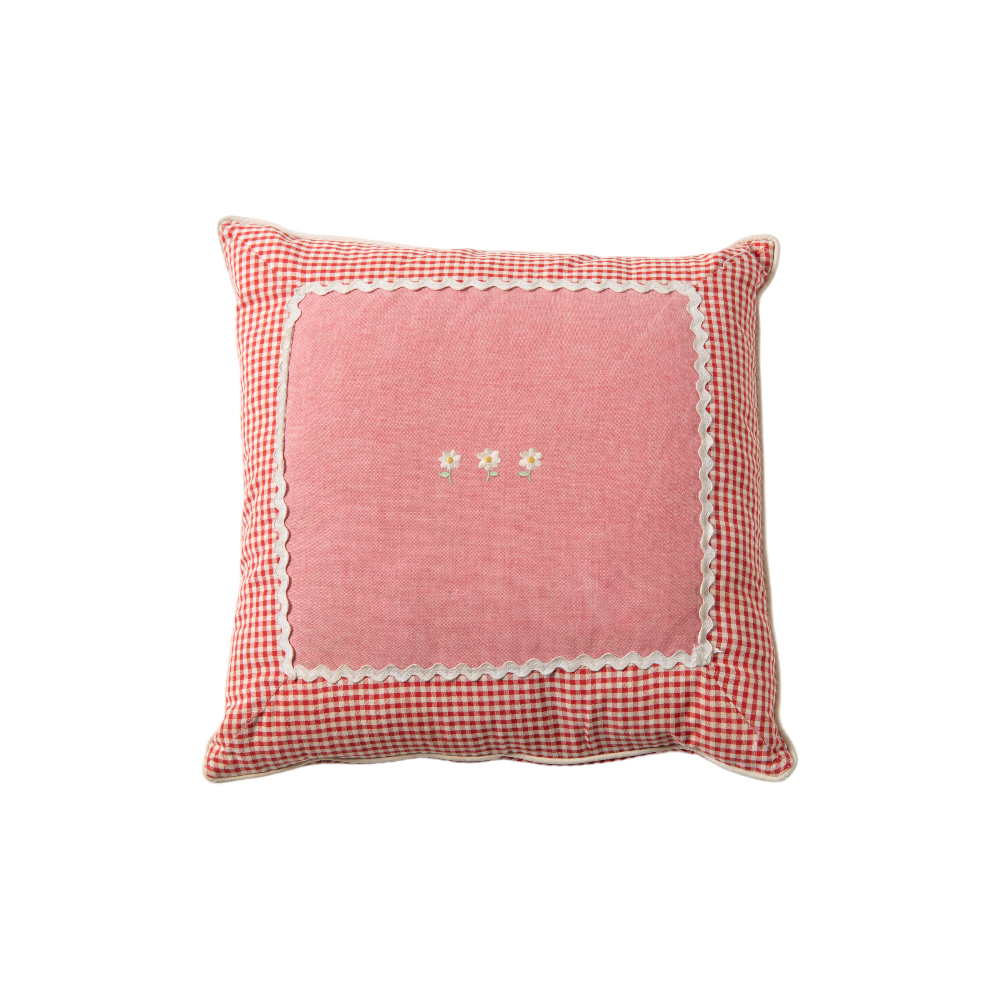 Awabees クッション チェック 花刺繍 Awabees クッション チェック 花刺繍